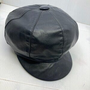Vtg 1960 HENRI HENRI Montréal  black leather cap hat size Xlarge